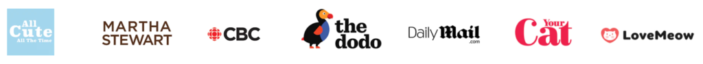 Logos of other news outlets where Cat School has been featured - Martha Stewart, CBC, The Dodo, Daily Mail
